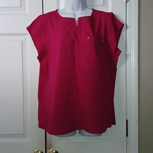 Ivanka Trump magenta v-neck cap sleeve sheer blouse Sz L NWOT - Picture 1 of 5
